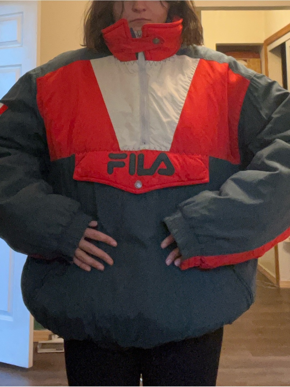 Vintage 90s FILA Red, White & Green Colorblock Puffer Pullover Anorak